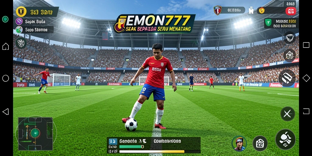 Tampilan gameplay EMON777 yang penuh aksi dalam pertandingan sepak bola.