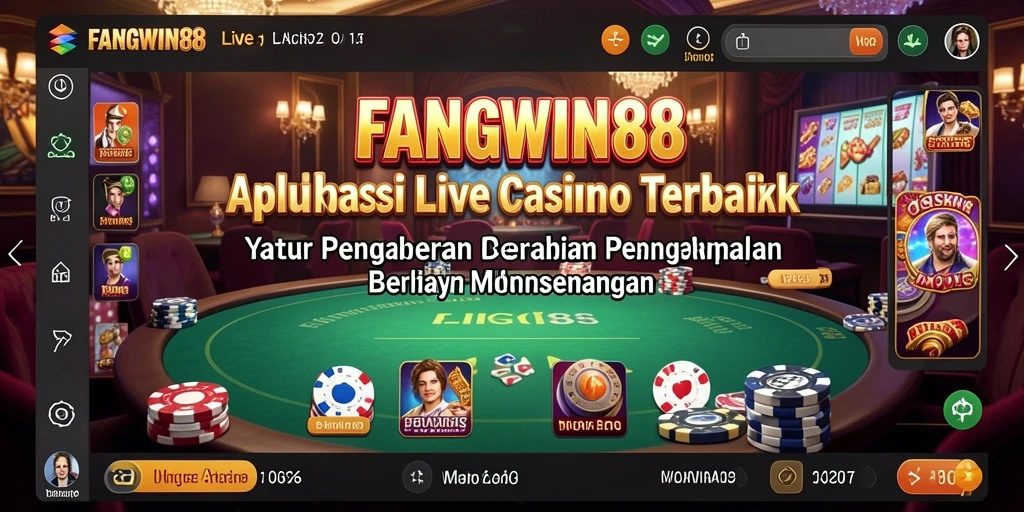 Screenshot FANGWIN88 menampilkan gameplay interaktif dengan dealer langsung dan berbagai pilihan permainan.