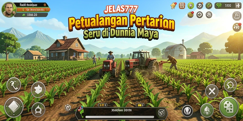 Tangkapan layar utama menampilkan gameplay pertanian yang interaktif.