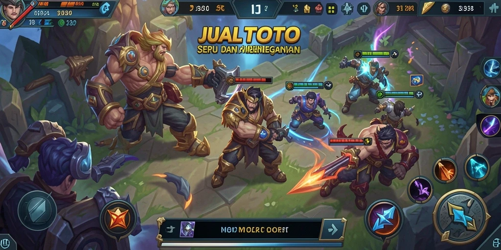 Tampilan gameplay seru dan intens dari JUALTOTO di arena MOBA.
