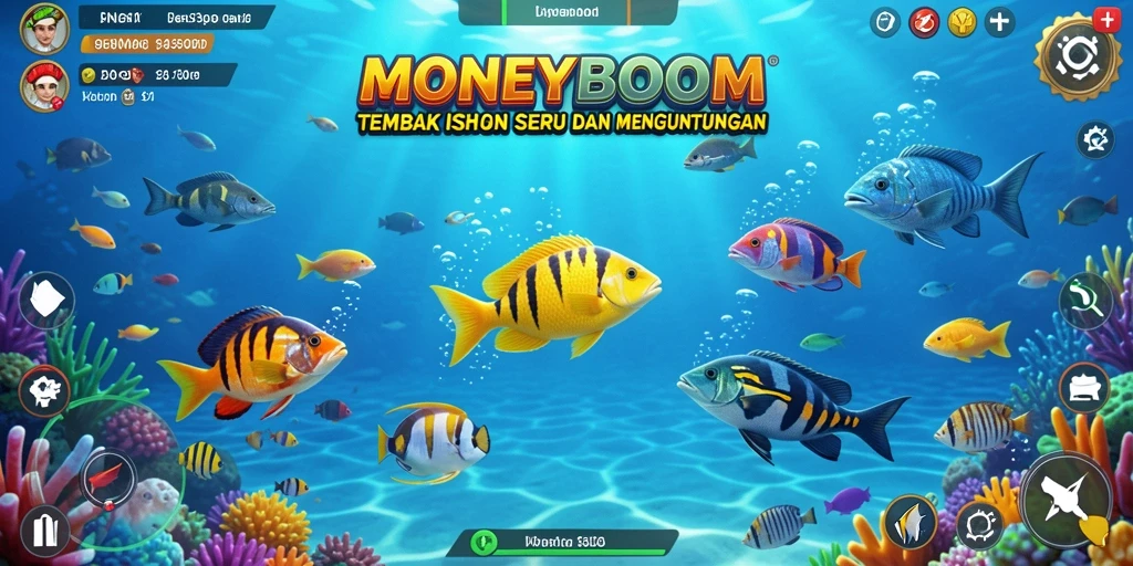 Tampilan gameplay MONEYBOOM dengan berburu ikan yang seru.
