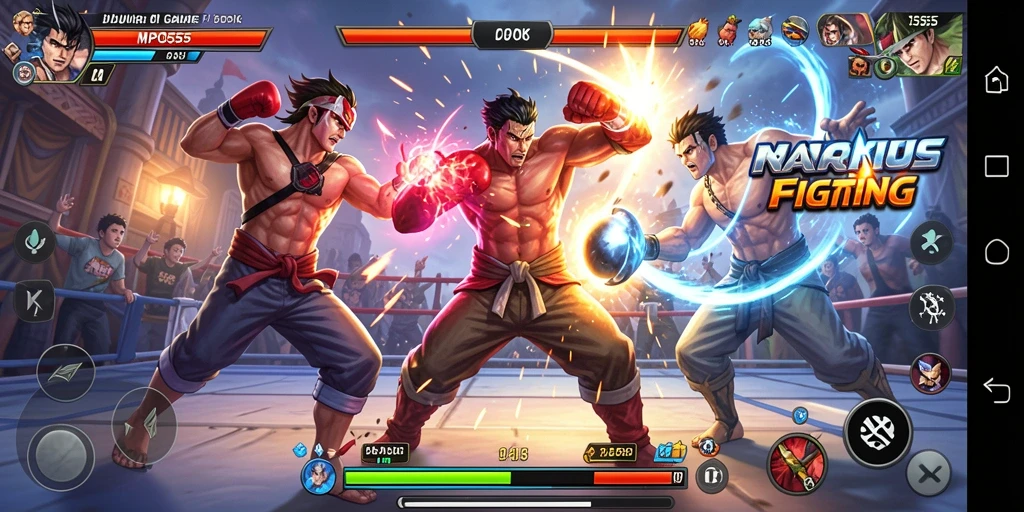 Tampilan aksi intens dari gameplay MPO555 di arena Fighting.